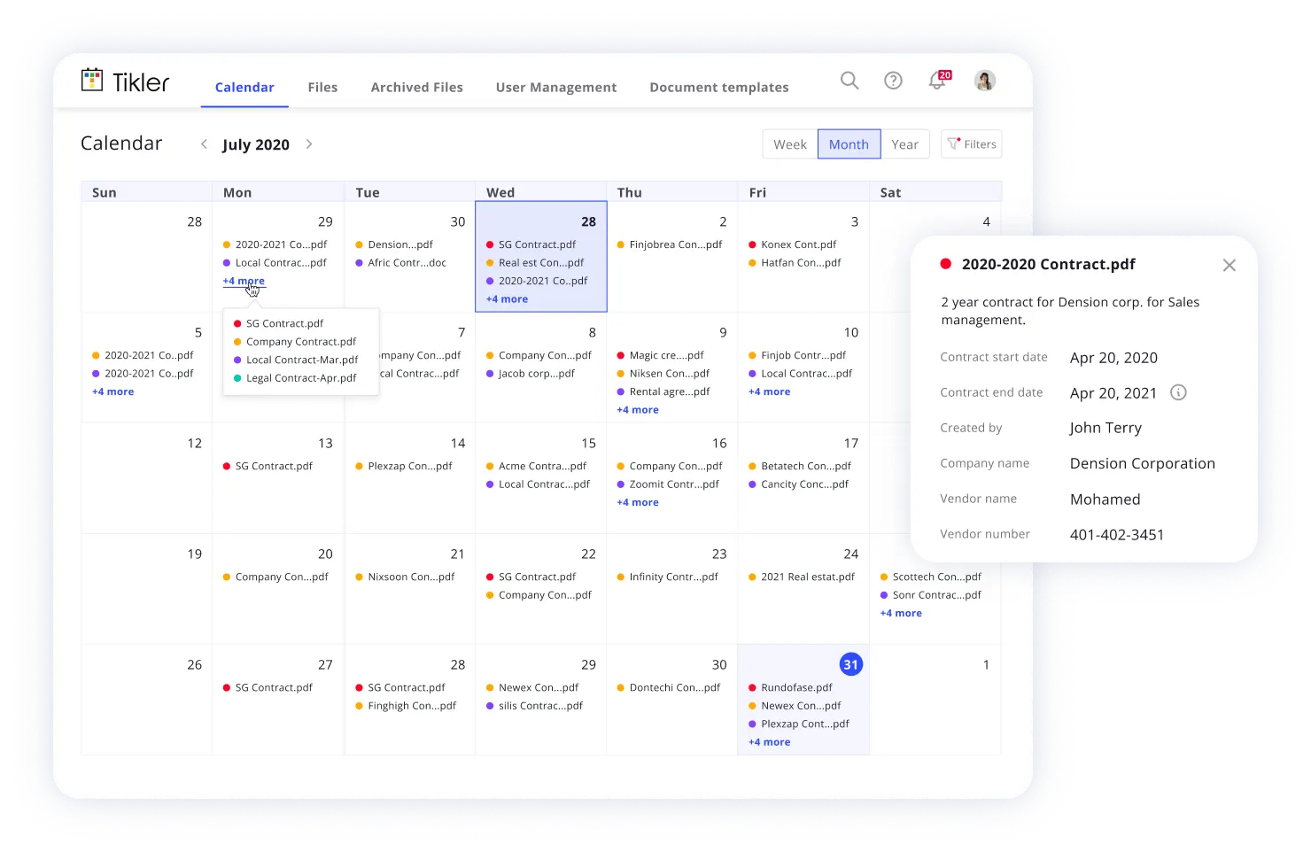 Tikler calendar UI Design of document reminders 